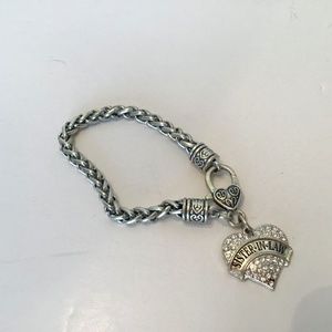 Band SISTER-IN-LAW Clear Rhinestone Charm Silver Metal Chain Locket Bracelet